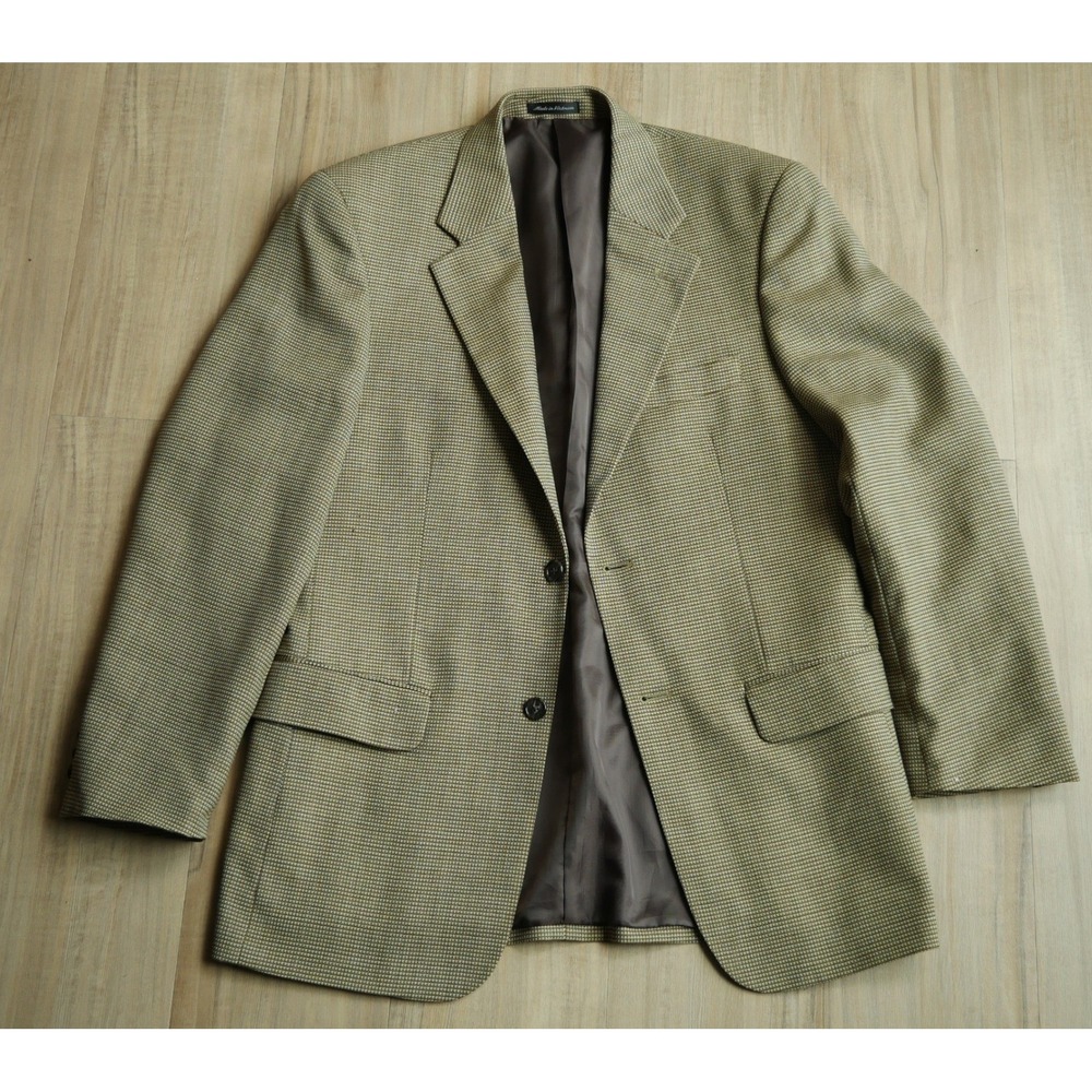 Bergamo Executive Collection Mens 38R Wool Blazer Sport Coat Olive Brown Check